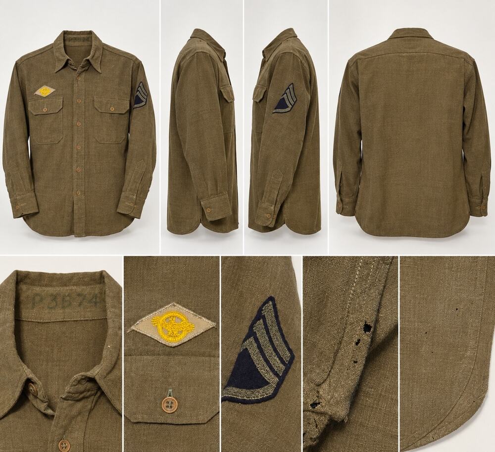 WWII US Army OD Service Shirt Ruptured Duck Vintage